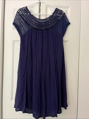 Women’s Crochet Yoke Navy Beach cover up